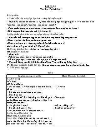 Giáo án Tiếng Việt Lớp 1 - Bài 10: ê, l - Trường tiểu học Nghĩa Đồng