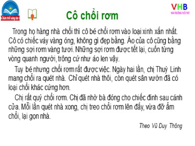Bài giảng Tiếng Việt Lớp 1 - Bài 1: Cô chổi rơm