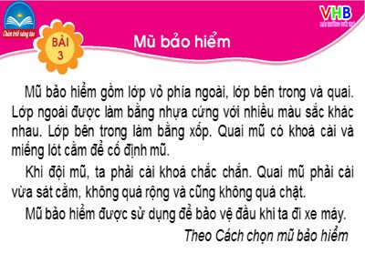 Bài giảng Tiếng Việt Lớp 1 - Bài 3: Mũ bảo hiểm