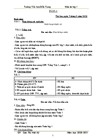 Giáo án Các môn Lớp 1 (Cánh diều) - Tuần 1 đến 5 - Năm học 2020-2021 - Cao Thị Hải Ký