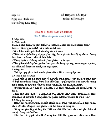 Giáo án Mĩ thuật Lớp 1 (Cánh diều) - Bài 2: Màu sắc quanh em - Đỗ Thị Lâm Hằng