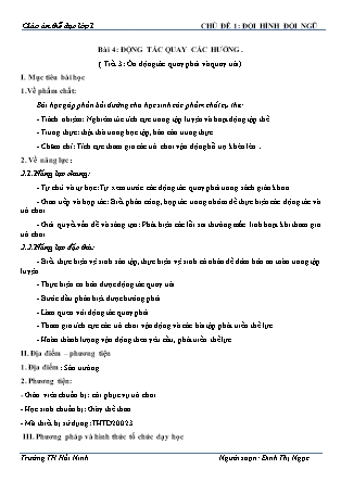 Giáo án Thể chất Lớp 1 (Kết nối tri thức với cuộc sống) - Chủ đề 1, Bài 4: Động tác quay các hướng (Tiết 3) - Năm học 2020-2021 - Đinh Thị Ngọc