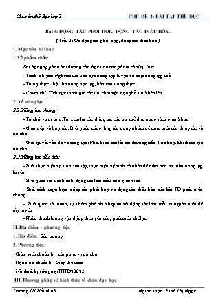 Giáo án Thể chất Lớp 1 (Kết nối tri thức với cuộc sống) - Chủ đề 2, Bài 3: Động tác phối hợp, động tác điều hòa (Tiết 2) - Năm học 2020-2021 - Đinh Thị Ngọc