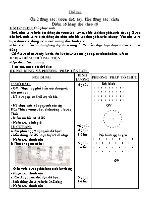 Giáo án Thể chất Lớp 1 - Tuần 20: Ôn 2 động tác vươn thở, tay. Học động tác chân. Điểm số hàng dọc theo tổ - Năm học 2014-2015