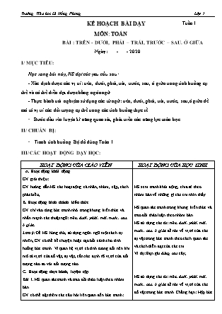 Giáo án Toán Lớp 1 (Cánh diều) - Tuần 1 - Năm học 2020-2021 - Nguyễn Thị Tâm