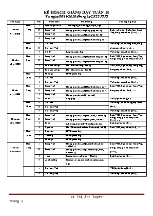 Giáo án Các môn Lớp 1 - Tuần 10 - Năm học 2020-2021 - Lê Thị Ánh Tuyết