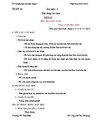 Giáo án Âm nhạc Lớp 1 (Sách Cánh diều) - Tuần 34 - Năm học 2021-2022 - Nguyễn Thị Thương