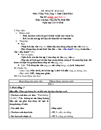 Giáo án môn Tiếng Việt Lớp 1 (Cánh Diều) - Bài 84: ong, oc (Tiết 1) - Nguyễn Thị Bích Đầy