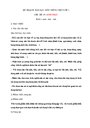 Kế hoạch bài dạy môn Tiếng Việt Lớp 1 (Chân trời sáng tạo) - Chủ đề 15: Sinh nhật - Bài 1, 2, 3, 4, 5