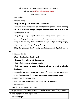 Kế hoạch bài dạy môn Tiếng Việt Lớp 1 (Chân trời sáng tạo) - Chủ đề 21: Những bông hoa nhỏ - Bài: Thực hành