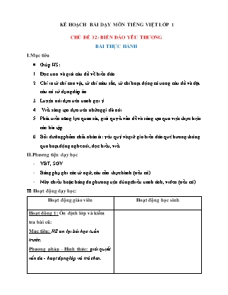 Kế hoạch bài dạy môn Tiếng Việt Lớp 1 (Chân trời sáng tạo) - Chủ đề 32: Biển đảo yêu thương - Bài thực hành
