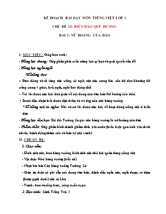 Kế hoạch bài dạy môn Tiếng Việt Lớp 1 (Chân trời sáng tạo) - Chủ đề 32: Biển đảo quê hương - Bài 3: Nữ hoàng của đảo