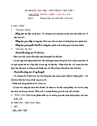 Kế hoạch bài dạy môn Tiếng Việt Lớp 1 (Chân trời sáng tạo) - Chủ đề 28: Trong chiếc cặp của em - Bài 3: Những điều cần biết biết về bút chì