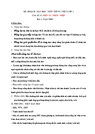 Kế hoạch bài dạy môn Tiếng Việt Lớp 1 (Chân trời sáng tạo) - Chủ đề 31: Phố xá nhộn nhịp