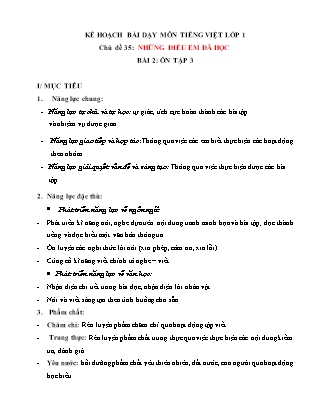 Kế hoạch bài dạy môn Tiếng Việt Lớp 1 (Chân trời sáng tạo) - Chủ đề 35: Những điều em đã học - Bài 2: Ôn tập 3