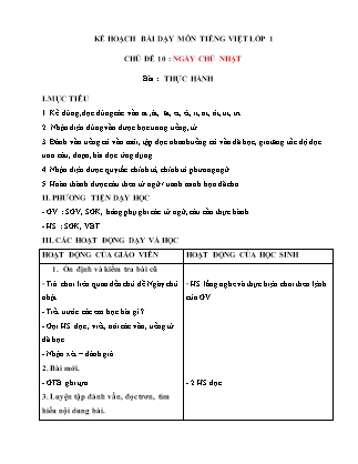 Kế hoạch bài dạy môn Tiếng Việt Lớp 1 (Chân trời sáng tạo) - Chủ đề 10: Ngày chủ nhật - Bài thực hành