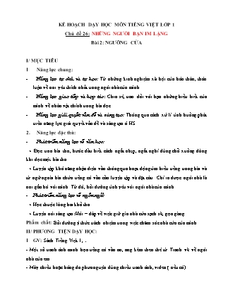 Kế hoạch bài dạy môn Tiếng Việt Lớp 1 (Chân trời sáng tạo) - Chủ đề 26: Những người bạn im lặng - Bài 2: Ngưỡng cửa