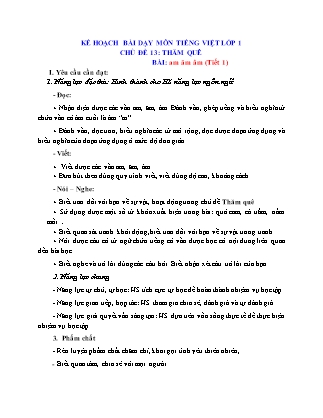 Kế hoạch bài dạy môn Tiếng Việt Lớp 1 - Chủ đề 13: Thăm quê