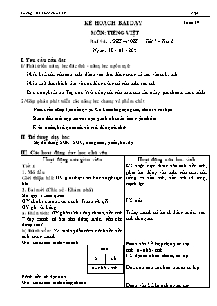 Kế hoạch bài dạy môn Tiếng Việt Lớp 1 - Sách Cánh Diều - Tuần 19 - Lâm Thị Hoa