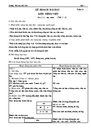 Kế hoạch bài dạy Tiếng Việt Lớp 1 - Tuần 22 - Lâm Thị Hoa