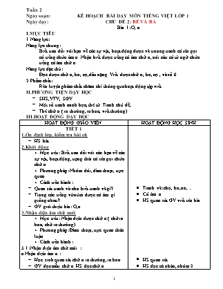 Kế hoạch bài dạy môn Tiếng Việt 1 (Chân trời sáng tạo) - Chủ đề 2: Bé và bà