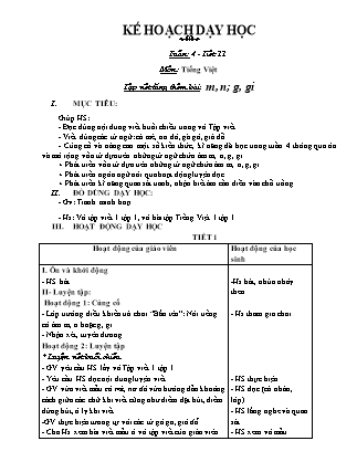 Kế hoạch bài học Tiếng Việt Lớp 1 - Tuần 4, 5, 6 - Năm học 2020-2021