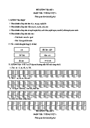 16 Đề thi học kì I môn Tiếng Việt Lớp 1