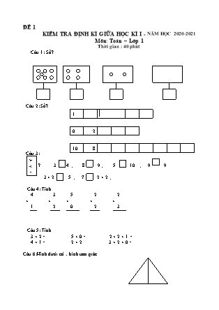 65 Đề kiểm tra học kì I môn Toán Lớp 1