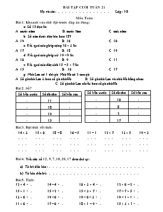Bài tập cuối tuần môn Toán + Tiếng Việt Lớp 1 - Tuần 21