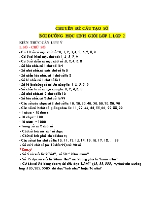 Bồi dưỡng học sinh giỏi Lớp 1+2 môn Toán - Chuyên đề: Số và cấu tạo số