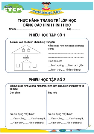 Bài học STEM Lớp 1 - Phiếu học tập: Thực hành trang trí lớp học bằng các hình hình học