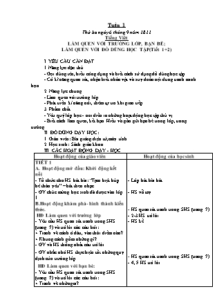 Kế hoạch bài dạy Lớp 1 - Tuần 1 (Thứ 3+4) - Năm học 2022-2023 - Nguyễn Thị Hải Trường