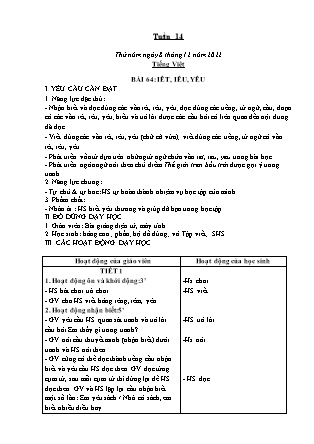 Kế hoạch bài dạy Lớp 1 - Tuần 14 (Thứ 5+6) - Năm học 2022-2023 - Trần Thị Hảo