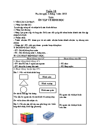 Kế hoạch bài dạy Lớp 1 - Tuần 18 (Thứ 3+4) - Năm học 2022-2023 - Nguyễn Thị Hải Trường