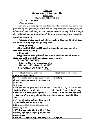 Kế hoạch bài dạy Lớp 1 - Tuần 31 (Thứ 5+6) - Năm học 2023-2024 - Hoàng Thị Hồ Lam