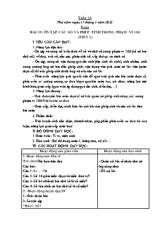 Kế hoạch bài dạy Lớp 1 - Tuần 34 (Thứ 5+6) - Năm học 2022-2023 - Hoàng Thị Hồ Lam