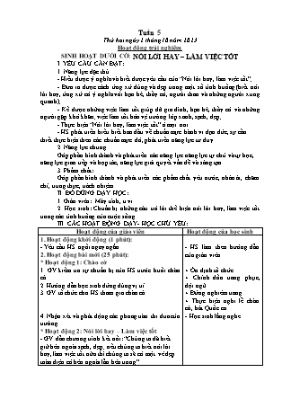 Kế hoạch bài dạy Lớp 1 - Tuần 5 (Thứ 2+3+4) - Năm học 2023-2024 - Hoàng Thị Hồ Lam