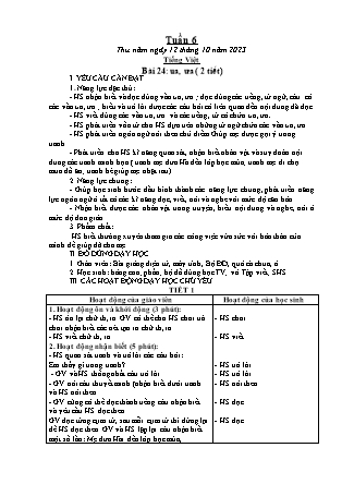 Kế hoạch bài dạy Lớp 1 - Tuần 6 (Thứ 5+6) - Năm học 2023-2024 - Hoàng Thị Hồ Lam