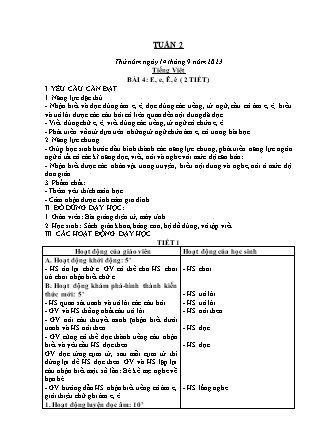 Kế hoạch bài dạy Tiếng Việt, Toán Lớp 1 - Tuần 2 (Thứ 5+6) - Năm học 2023-2024 - Nguyễn Thị Lê