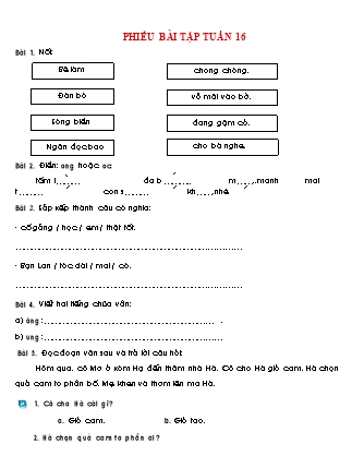 Bài tập ôn tập Tiếng Việt 1 - Tuần 16
