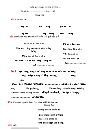 Bài tập ôn tập Tiếng Việt 1 - Tuần 24