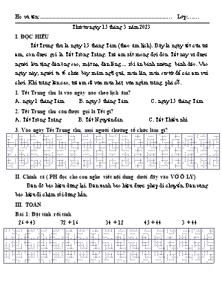 Bài tập ôn tập Tiếng Việt + Toán 1 - Tuần 26 - Năm học 2022-2023