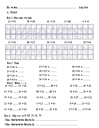 Bài tập ôn tập Tiếng Việt + Toán 1 - Tuần 26