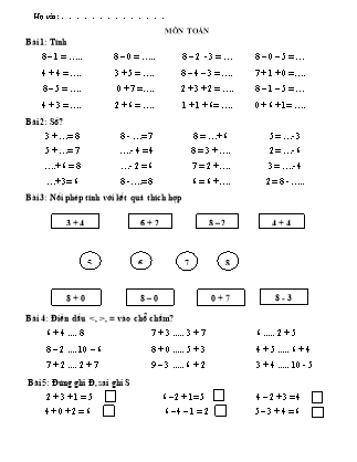 Bài tập ôn tập Toán học Lớp 1 - Tuần 16