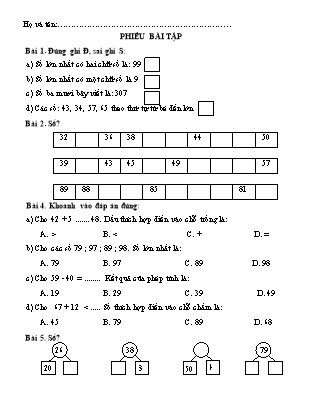 Bài tập ôn tập Toán học Lớp 1 - Tuần 30