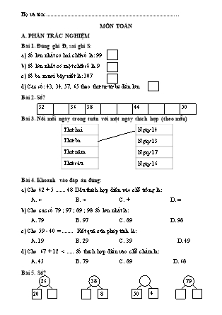 Bài tập ôn tập Toán học Lớp 1 - Tuần 31