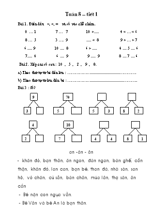 Bài tập ôn tập Toán học Lớp 1 - Tuần 8