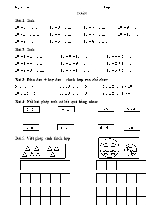 Bài tập ôn tập Toán + Tiếng Việt 1 - Tuần 12