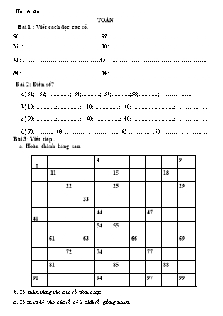Bài tập ôn tập Toán + Tiếng Việt 1 - Tuần 20