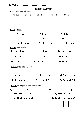 Bài tập ôn tập Toán + Tiếng Việt 1 - Tuần 25